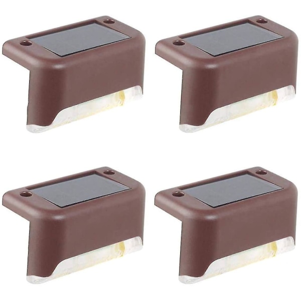 4-pack solcellslampor för däck LED solcellslampor vattentäta staketlampor kompatibla med utomhussteg staket [dB} Brown Cold Light