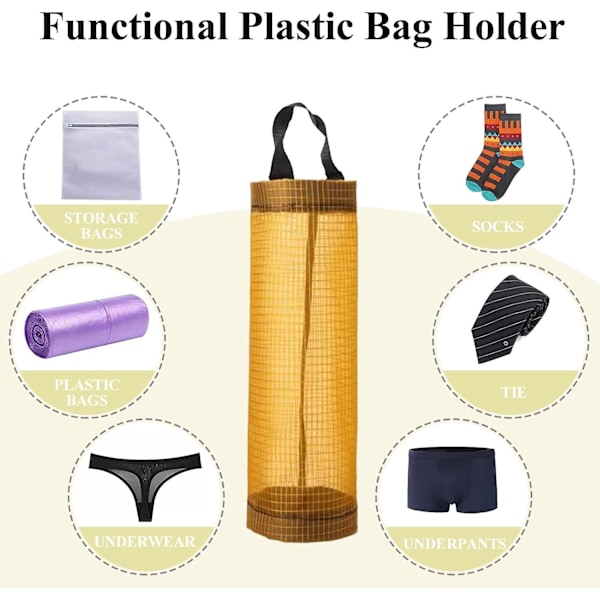 2 stk. Plastikposeholder, Indkøbsposeholder Mesh Hængende Opbevaringspose Dispenser Affaldsposer, Foldbar Pose Opbevaringsdispenser Til Hjem Køkken Db Yellow
