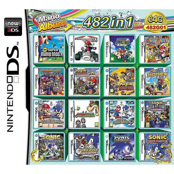 482 in 1 -album videopelin pelikorttikasetti konsolikortti Nintendo Ds 3ds 2ds Nds Ndsl Ndsi -laitteille