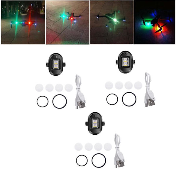 3x Drönarstrobeljus, lätta drönarantikollisionslampor, LED-drönarlampor med 4 färgade lampor, ministrobe gjord för Dji Mini/Mavic Air 2/pro DB