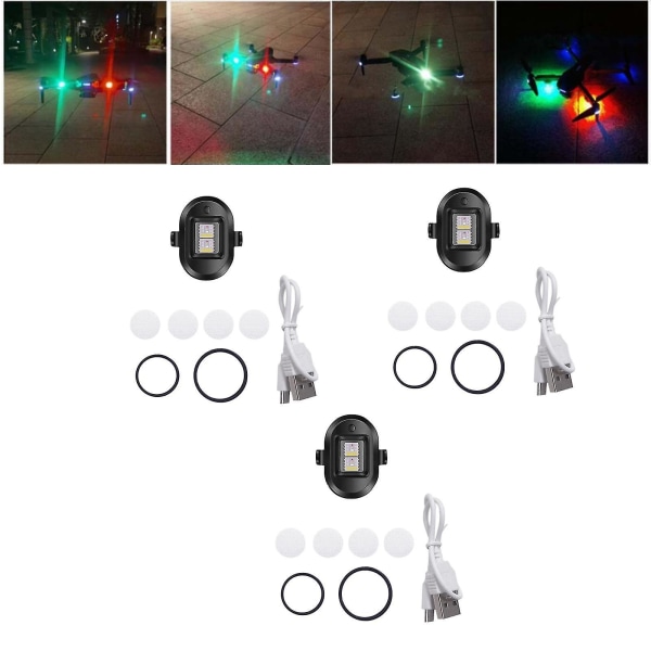 3x Drone Strobe Lights, lette Drone Anti-kollisjonslys, LED Drone Lights med 4 fargede lys, Mini Strobe laget for Dji Mini/Mavic Air 2/pro DB