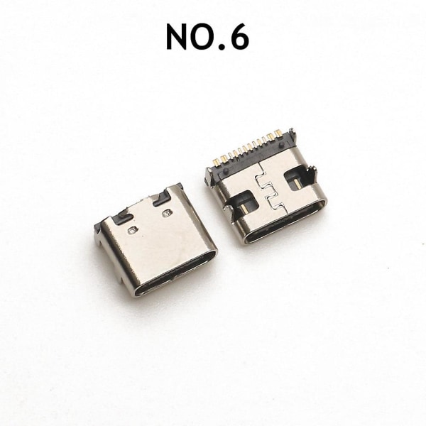 100 stk/parti 10 modeller Type-c USB-ladedokking-kontakter Bland 6pins og 16pinners Bruk for telefon og Digita [DB] Silver