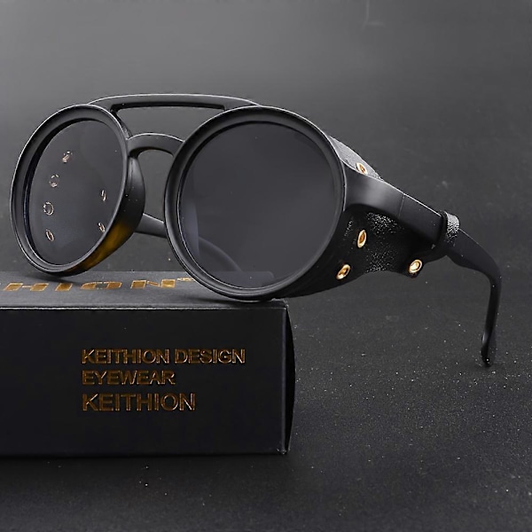 KEITHION Glacier Tuulenpitävät Vuorikiipeily Steampunk-tyyliset Pyöreät Vintage Aurinkolasit, Retro Silmälasit Miehille Naisille Nahkaisilla Sivusuojilla, C [db] Brown