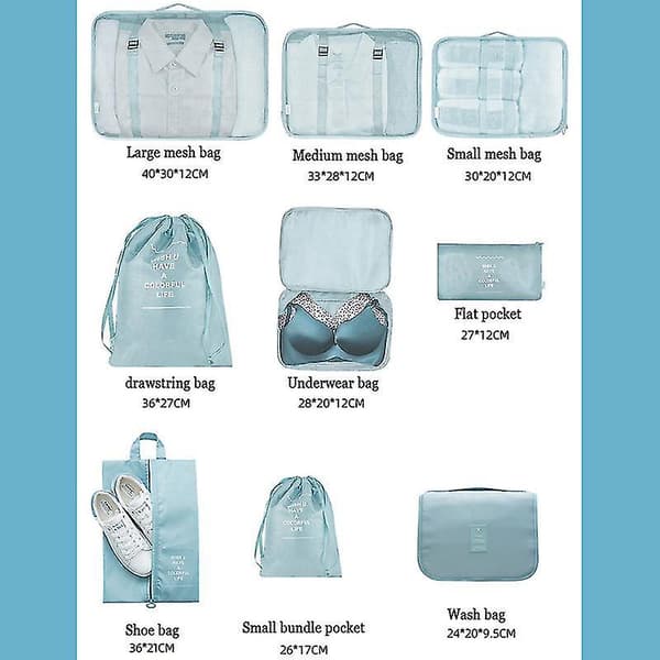 9 Set Packningskuber Resväskor Packningsorganisatörer För Reseaccessoarer DB Grey