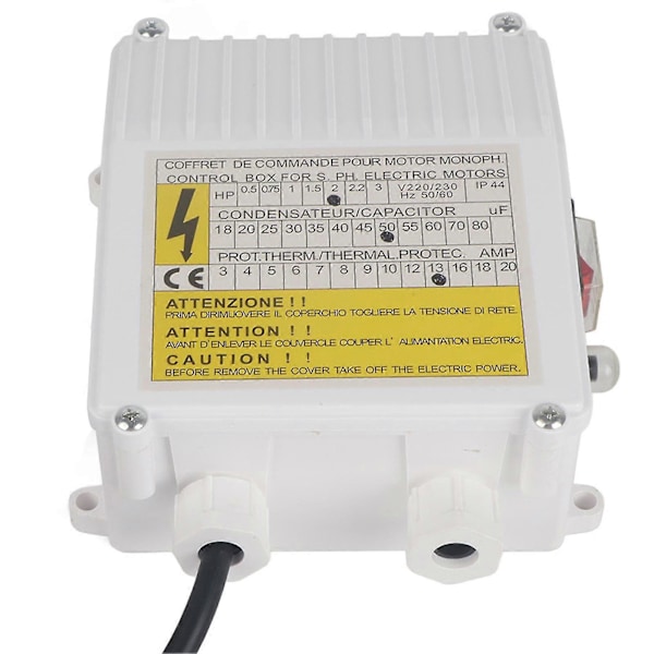 1.5KW 2HP Syväkaivopumppu Uppopumpun Ohjausrasia - Sisäänrakennettu Lämpösuoja, EU Pistoke 220V [DB]