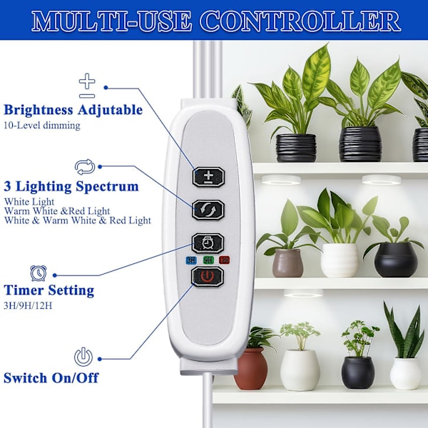 Loftlys til Indendørs Planter, 48 LED Fuldspektrum LED Halo Plantelys, med 4/8/12H Automatisk Tænd/Sluk, 4 Justerbare Lysstyrker [DB] White warm light 1 headlight
