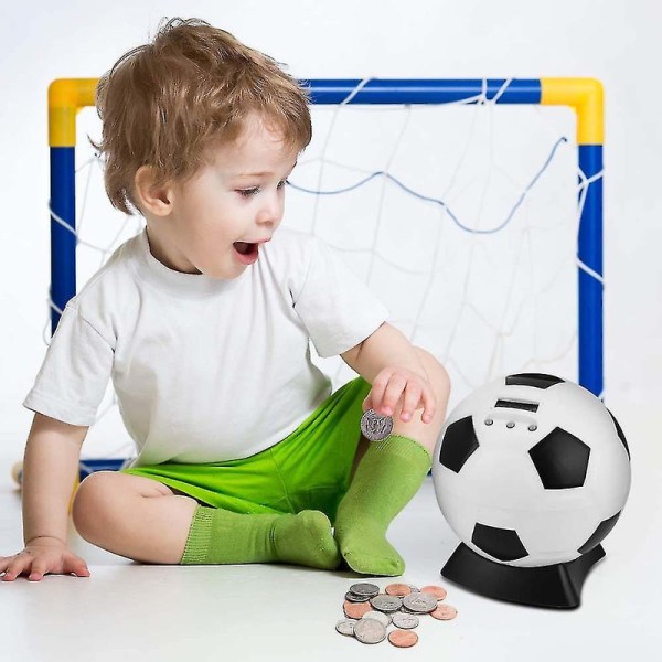 Jalkapallon muotoinen säästöpossu automaattisella LCD-näytöllä, täydellinen lasten rahaa laskeva jalkapallopallo kolikkopankki rahapurkki lapsille, aikuisille lahjaksi DB