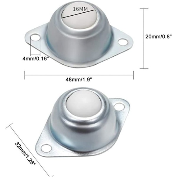 Nylonkuglelejer, 10 universelle stålkuglelejer, nylonhjul, bæreevne 30 kg
