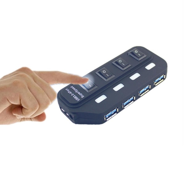 4-porters USB3.0-hub med av/på-bryter USB-splitter multiport-ekspanderadapter [DB]
