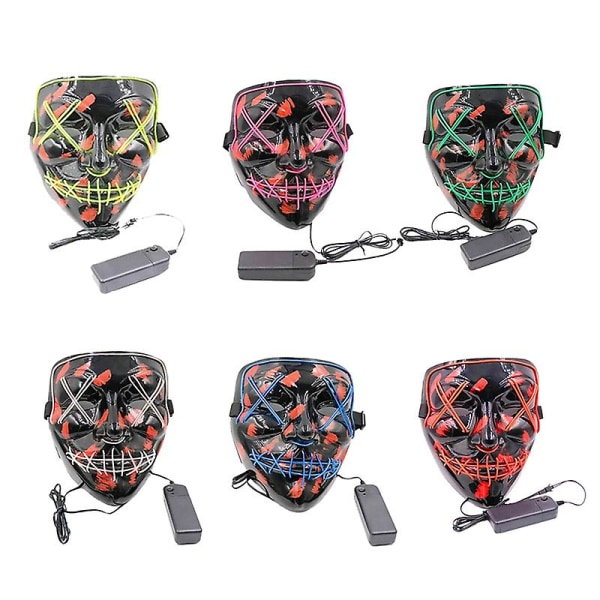 Cosplay The Up Wire Purge Mask Kostyme Halloween Lys Skummel Led Fluorescerende Blå