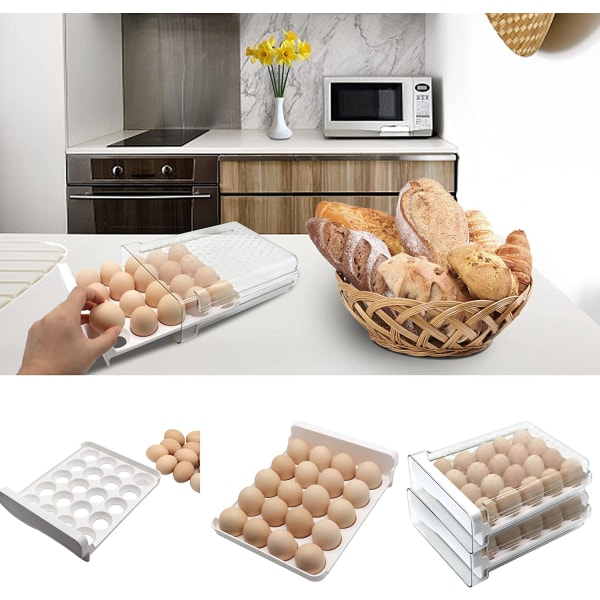 Eggekartong i plast, stablebar gjennomsiktig eggbeholder for kjøleskap, 20 egg