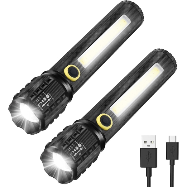 Led ficklampa, 2-pack ficklampa justerbar och zoombar ljusa ficklampor,  nöduppladdningsbar led ficklampa, 14 cm 7dc9 | Fyndiq