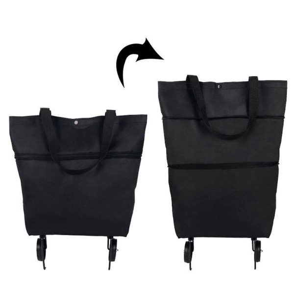 2 i 1 sammenleggbar handlevogn Sammenleggbar totrinns glidelås sammenleggbar handlepose med hjul Sammenleggbar DB Black