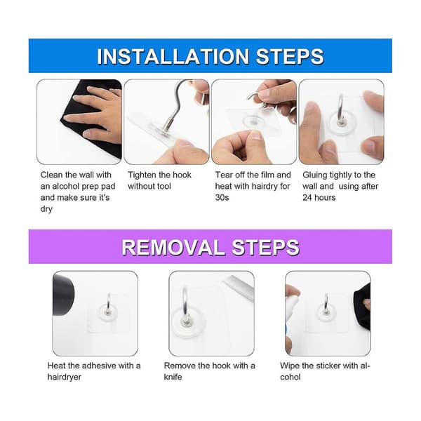 Adhesive Ceiling Hooks, 10 Pack No Drill Ceiling Hanging Hook for Hanging Plants Lanterns, Wind Chime {DB} Transparent