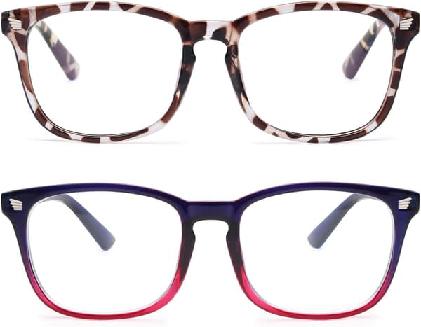 2 Anti-blå lys briller (sort og rød + leopard print)