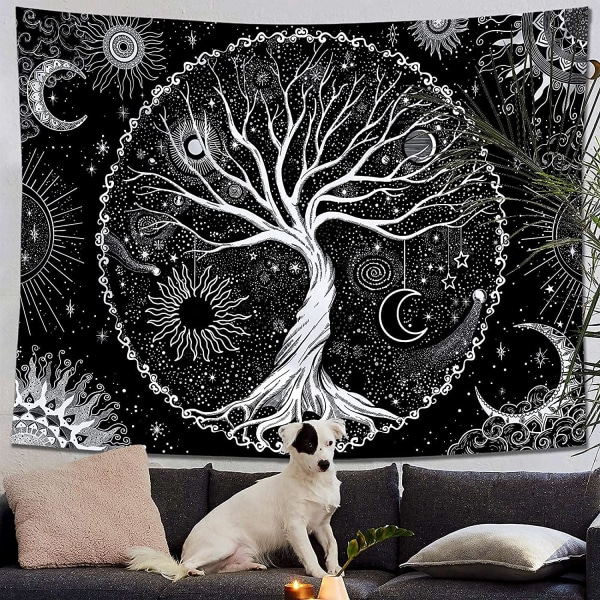 Tree of Life Tapestry Svart och vit Tapestry Galaxy Space Tapestry Svart Estetisk gobeläng