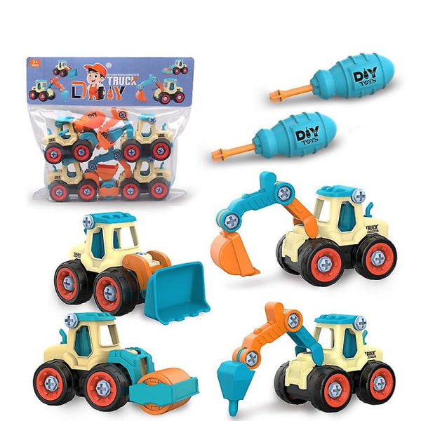 Ta fra hverandre konstruksjonskjøretøy Mini Engineering Toy Play Set med 4 pakker, Diy Building Educational Toys Db
