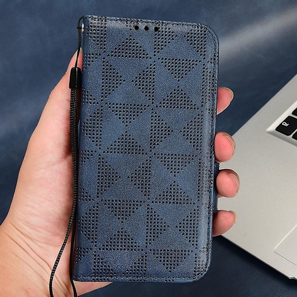 Til Asus ROG Phone 7 5G Mobiltelefon Wallet Case PU Læder Præget Trekant Stand Cover [DB] Blue
