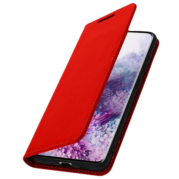 Folio Ekte Lær Galaxy S20 Deksel Kortholder Videostativ [DB] Red