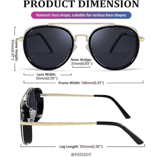 Retro Punk -aurinkolasit, pyöreät punk-tyyliset kaksoissiltalasit naisille ja miehille B2822 db Grey Lens