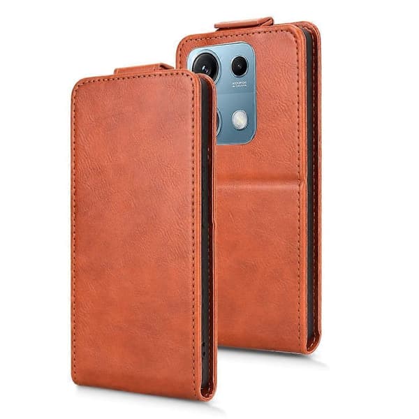 Magnetiskt vertikalt flipfodral i läder med spänne [DB] Brown For Redmi Note 14S / Note 13 Pro 4G