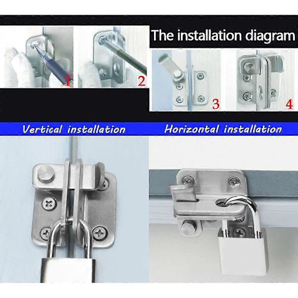 Flip Latch Grindscharnier med Hänglås Skjutbult Lås Säkerhetsdörr Lås Fångst Set, MS3001LS-SET Rostfritt Stål Borstad Finish db Brushed Nickel