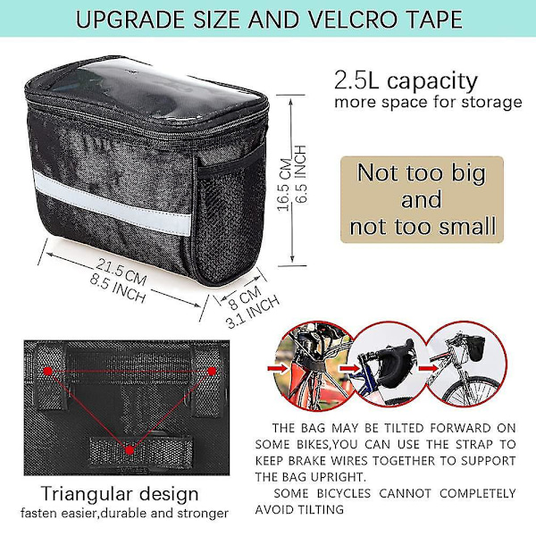 Cykelstyr Taske Cykeltasker Styr Cykelkurv Taske Med Mesh Lomme Cykel Front Opbevaringspose [DB]