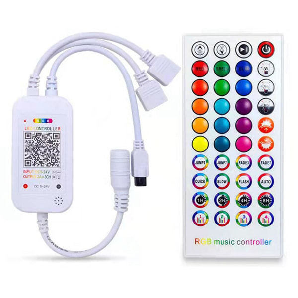 DC5-24V Bluetooth LED-kontroller + 40-tasters fjernkontroll APP-kontroll og musikksynkronisering RGB IR RF for 5050 3528 RGB LED-lys [DB] White