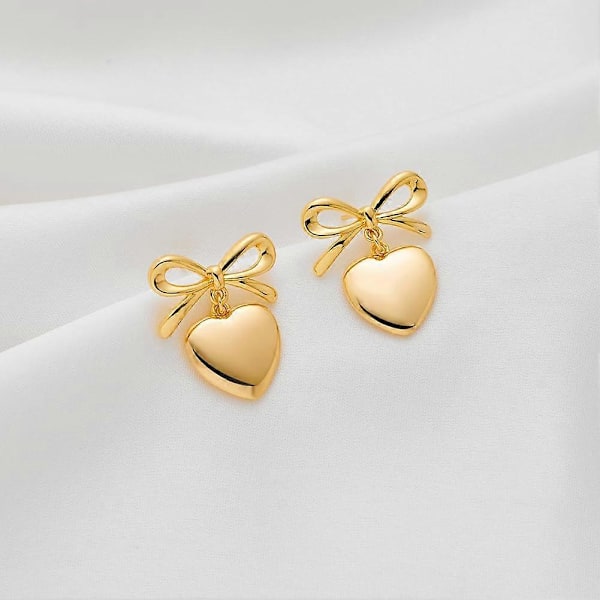 Hjärtformade Örhängen i Guld för Kvinnor, Bandrosett-Örhängen, Present till Alla Hjärtans Dag, Jubileum, Födelsedag [DB] 3 Pairs