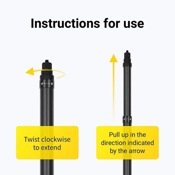 Ultralang Carbon Fiber Invisible Selfie Stick Justerbar forlængerstang til X2 / One R / Selfie Sti [XC] black