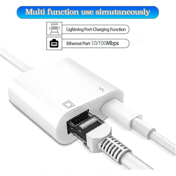 Lightning til Ethernet Adapter, Kompatibel 2 i 1 Ethernet Lan Netværksadapter med Opladningsport [DB]