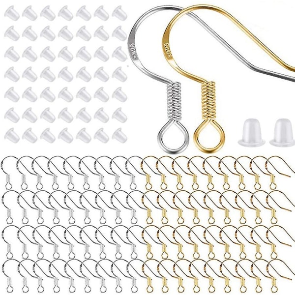 400 stk/200 par sølv og gull øredobber kroker, fiske øredobber kroker Øre ledninger for smykker Making Di