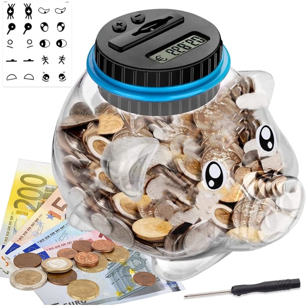 Digitale Sparschwein Mit Automatische Lcd Anzeige, 1.8 L Kindergeschenk-sparschwein Automatische Mnzzhlglas Spardose Geld Sparen Box Mnze Spartopf Con