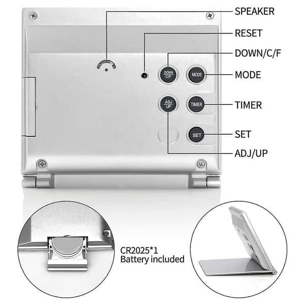 Digital Reseklocka - Vikbar Kalender Temperatur Timer LCD Klocka Väderprognos Klocka B DB Silver