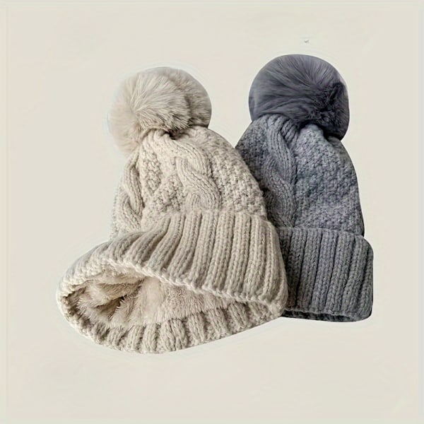 Mysig Stickad Mössa med Pompom - Tjock, Varm & Andningsbar för Kvinnor | Perfekt för Höst/Vinteraktiviteter utomhus Silvery Grey One Size Fits All
