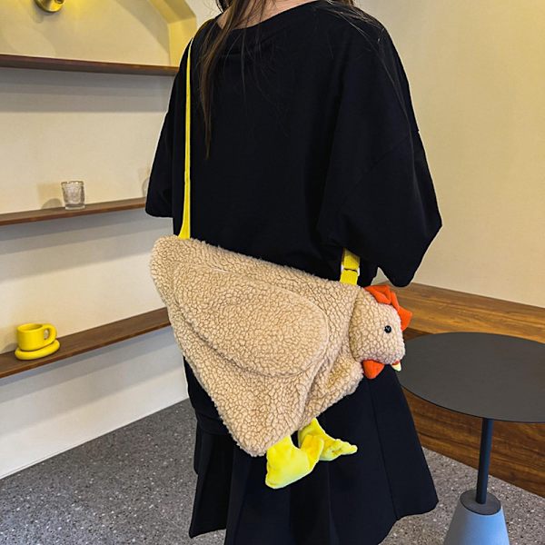 DB Söt kyckling plysch handväska axelväska söt tecknad kyckling plysch crossbody väska Apricot