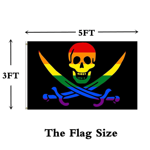 Regnbågsflagga för pirater, 6x90 cm, slitstark polyester. (2x3)