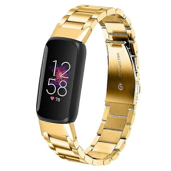 Kolmen helmen ruostumattomasta teräksestä valmistettu älykellon ranneke, metallinen korvaava ranneke Fitbit Luxe -kelloon [DB] Multicolor Gold