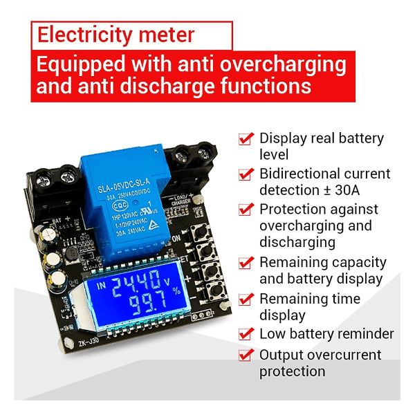 -j30 Coulomb Meter Display Batteritest Lithium Batteribeskyttelse Mod To-vejs Strøm 30