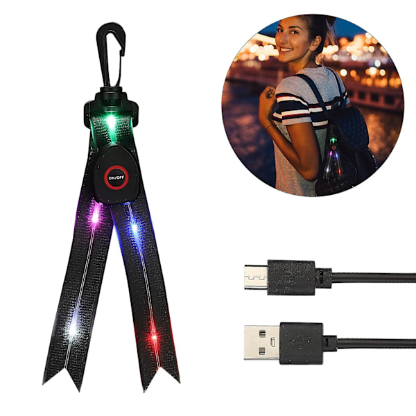 LED-blinkande ljus med färgglada lampor, USB-uppladdningsbara reflexer för skolväska, säkerhetsljus [DB] Black