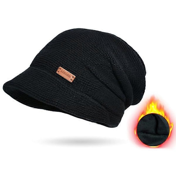 Vinterforet beretlue for kvinner, strikket ballonglue, varm slouchy lue med visir [DB]