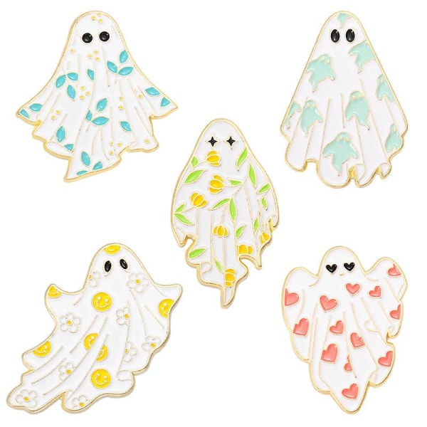 5 stykker Cute Ghost Emalje Broche Pin Frakke Krave Badge Beklædningsgenstand Taske Tilbehør Til Kvinder Mænd Piger Drenge [DB]