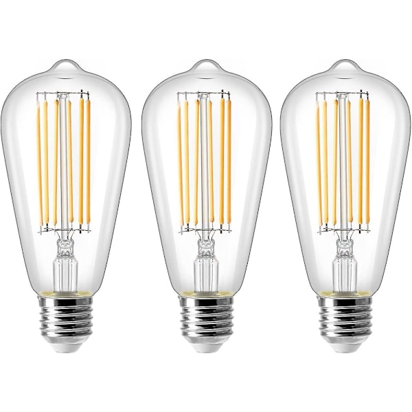8w E27 St64 Led-lamppu, Vintage Edison -hehkulankamppu, 80w vastaa, 2700k lämmin valkoinen, 800lm, Retro-koristelamppu, Ei himmennettävä, 3 kpl