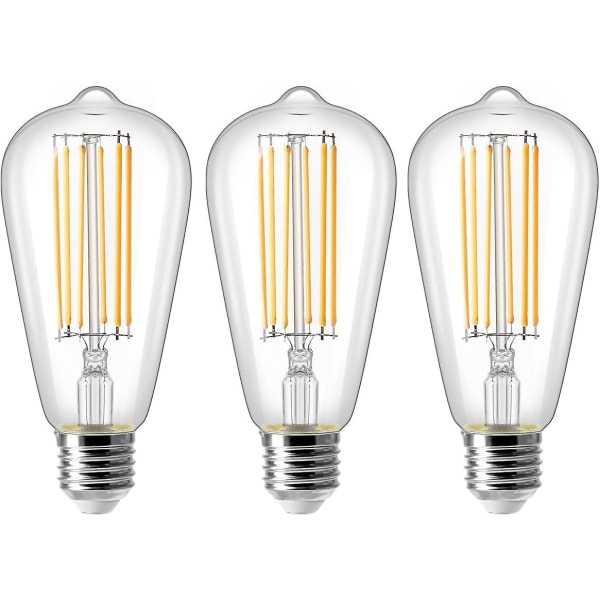 8w E27 St64 Led-pære, Vintage Edison-glødelampe, 80w-ekvivalent, 2700k varmhvit, 800lm, retro dekorativ lampe, ikke-dimbar, pakke med 3
