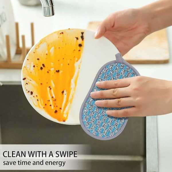 Pakke med 6 vaskbare og gjenbrukbare oppvasksvamper, skrubbesvamper i mikrofiber, oppvask- og kjøkkensvamper Dobbeltsidig skrapebørste, blå,