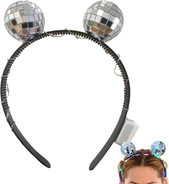 Diskokugle-hårbånd | Retro lysende hårbånd med LED-diskokugle (batteridrevet) til kvinder (DB)