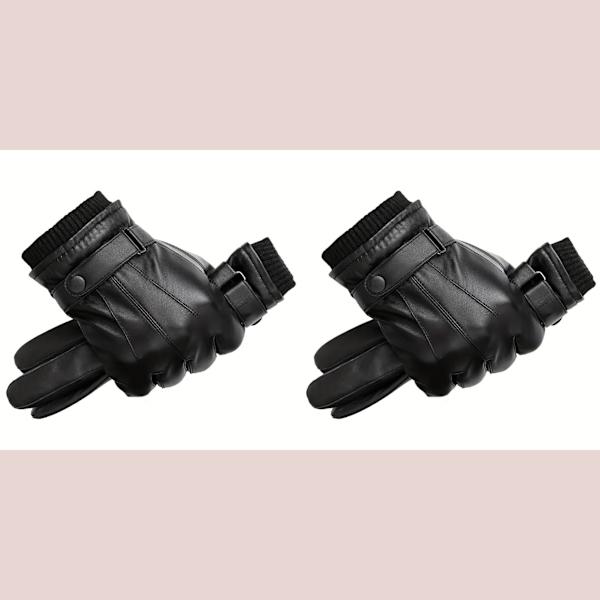 1 Par/2 Par PU Læder Handsker, Efterår Vinter Varme Touch Screen Fuld Finger Sorte Handsker, Ideelt Valg Til Gaver db Black 2 Pairs