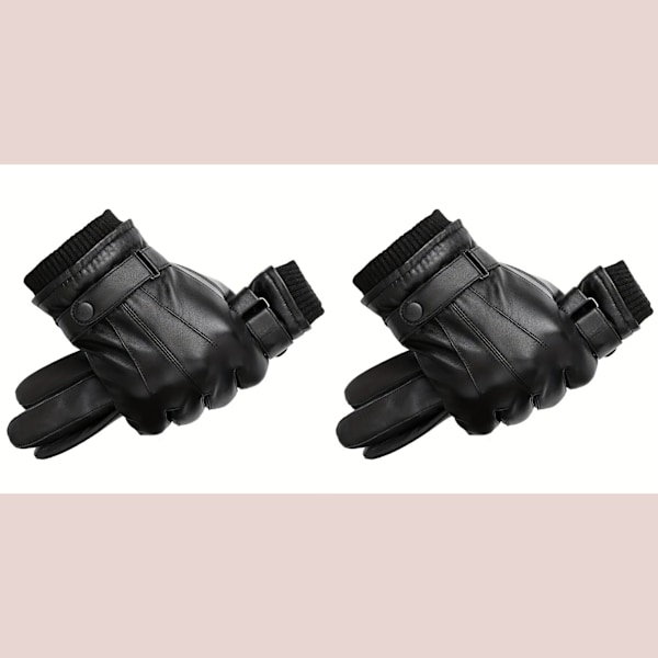 1 Par/2 Par PU-Läderhandskar, Höst Vinter Varma Pekskärm Hela Fingrar Svarta Handskar, Perfekt Val För Presenter db Black 2 Pairs