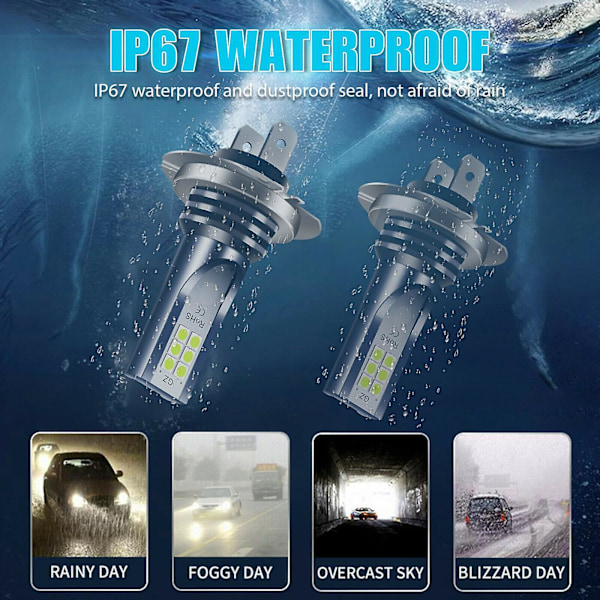 4 st H7 LED-lampor, Starkare 110W LED-Dimljuslampor, 6000K Kallt Vit H7 LED-lampset [DB]