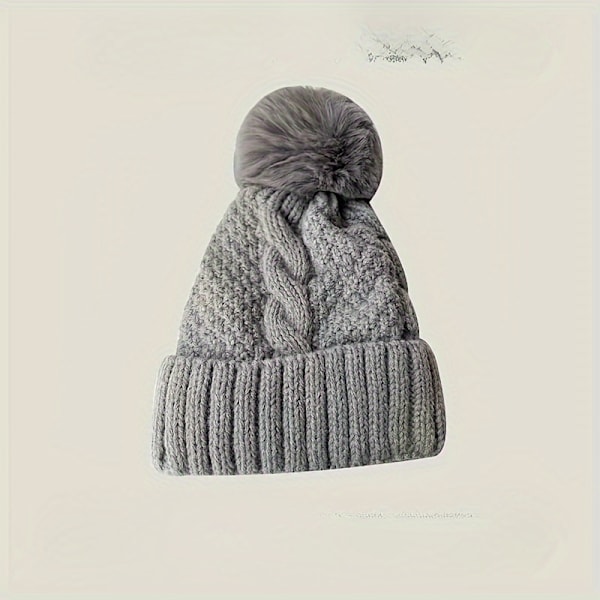 Mysig Stickad Mössa med Pompom - Tjock, Varm & Andningsbar för Kvinnor | Perfekt för Höst/Vinteraktiviteter utomhus Silvery Grey One Size Fits All